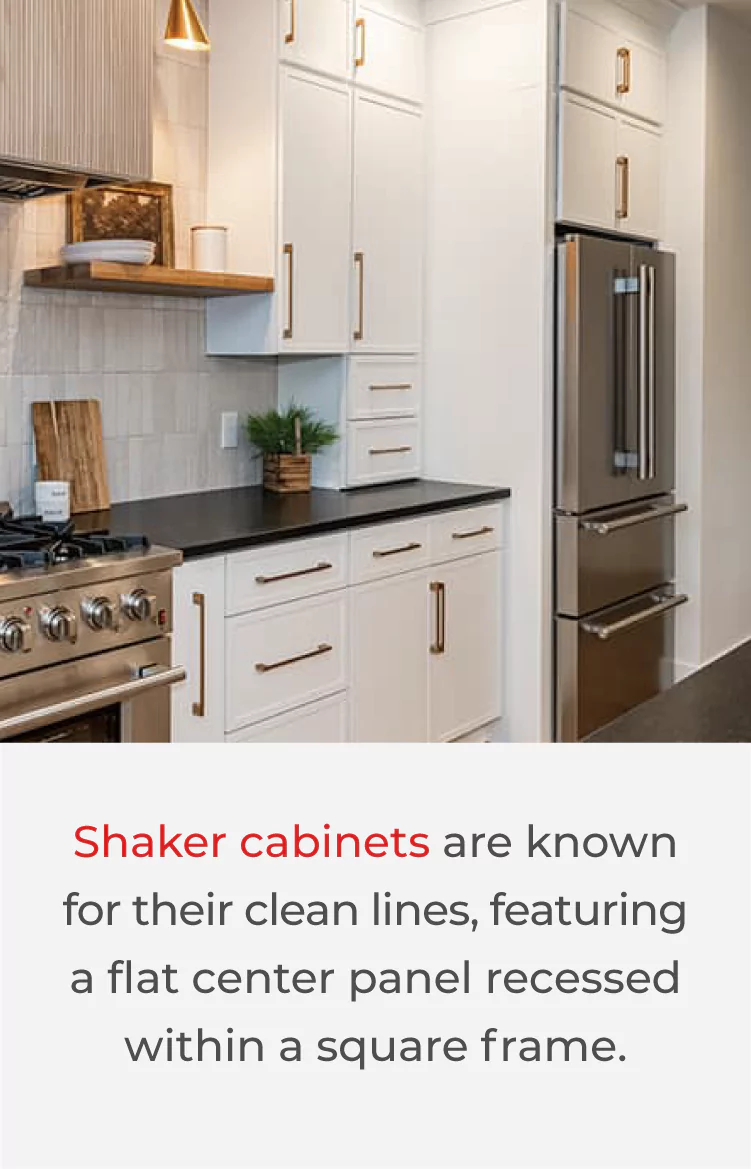 Kitchen with white shaker cabinets with definition of shaker cabinets.