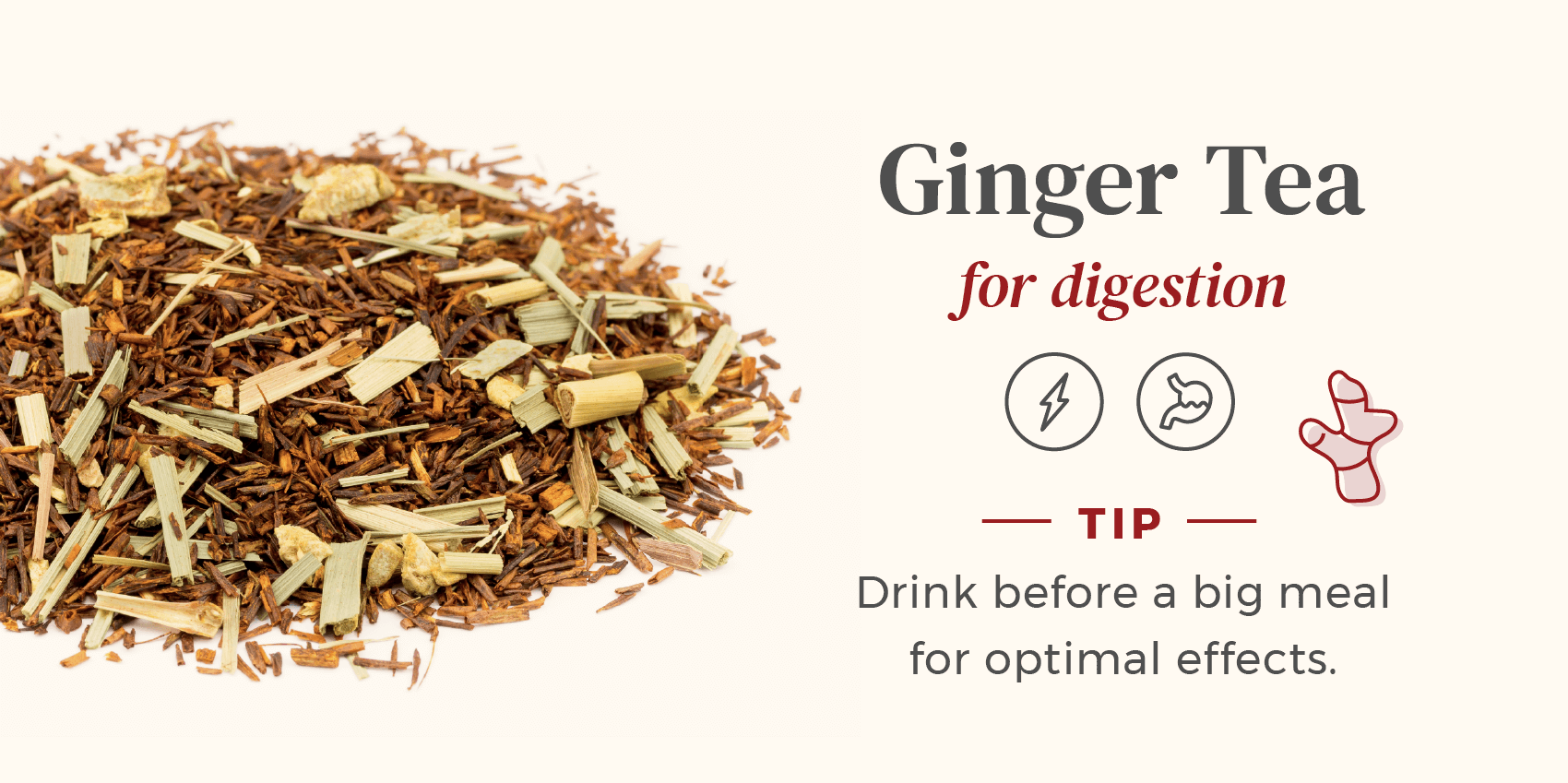Pile of loose ginger tea used for sleep, drink before a meal for best effects.