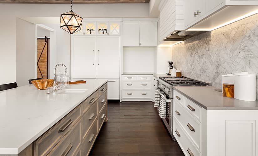 Transitional style kitchen with minimal countertop decor.