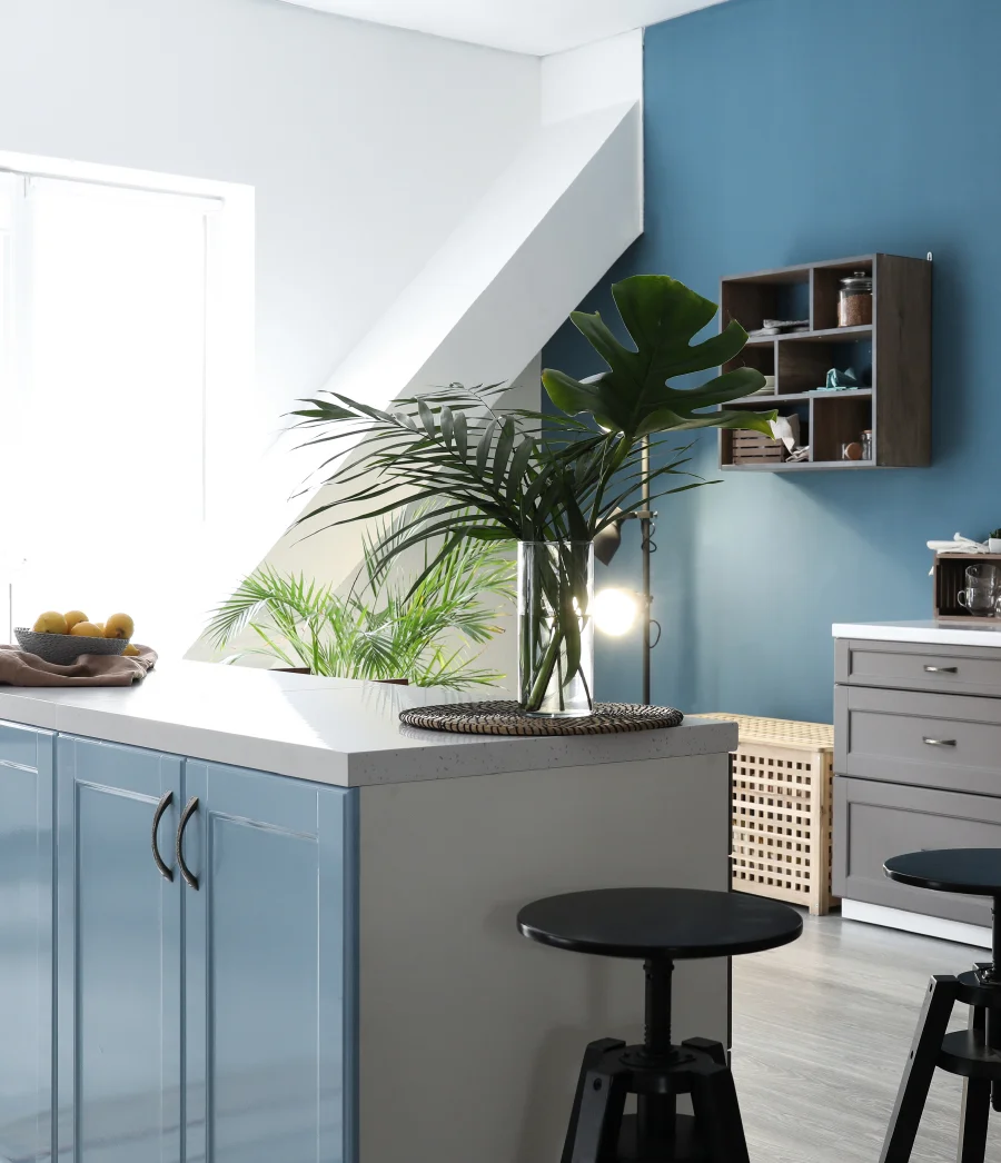 Two tone kitchen kitchen cabinets that highlight hardwood floors