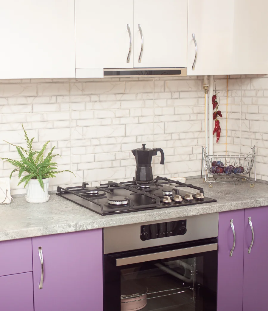 Two tone kitchen with dark wood and white cabinets
