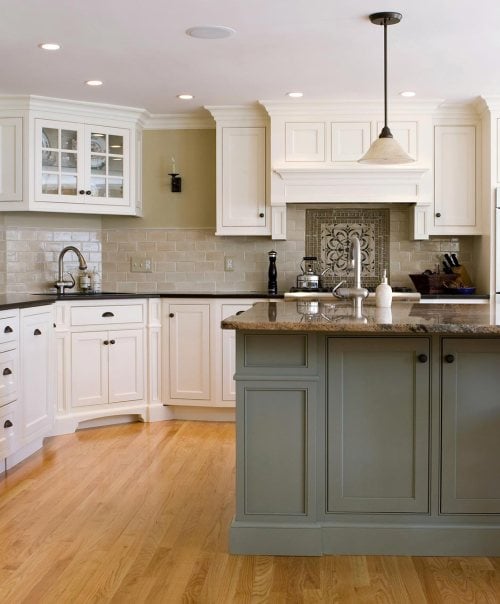 Green And White Kitchen Cabinets olive green and white cabinets with green tile backsplash