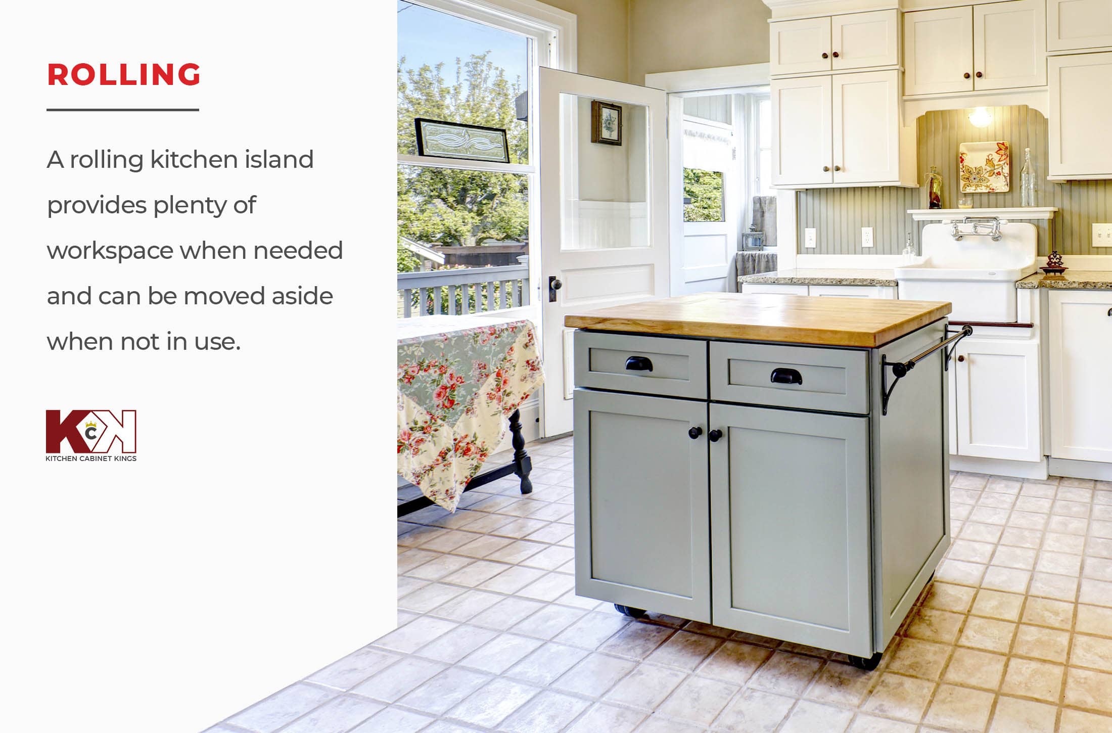Image and definition of rolling kitchen island.